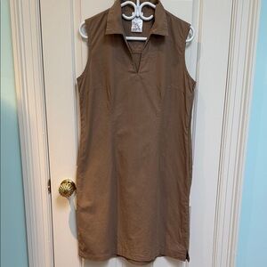 Style Studio sz L V neck collared 55% linen 45% cotton sleeveless dress - sand